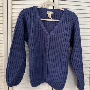 LL Bean Chunky Knit Cardigan Mohair Wool Blend Periwinkle Blue Small